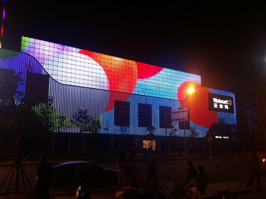 Outdoor 30mm Flexible LED Mesh Display Screen for Glass Curtain Building 1000mm*1000mm Screen Size 50000 Hours Life Span